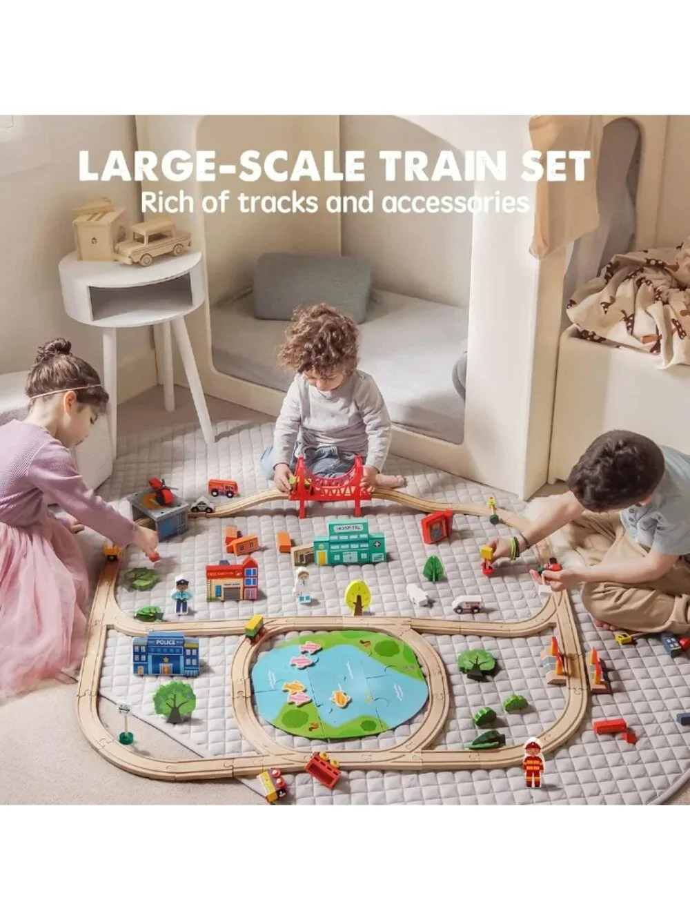 110PCS Wooden Train Set with Tracks for Kids 3-7 | Fun Railway Playset Toy